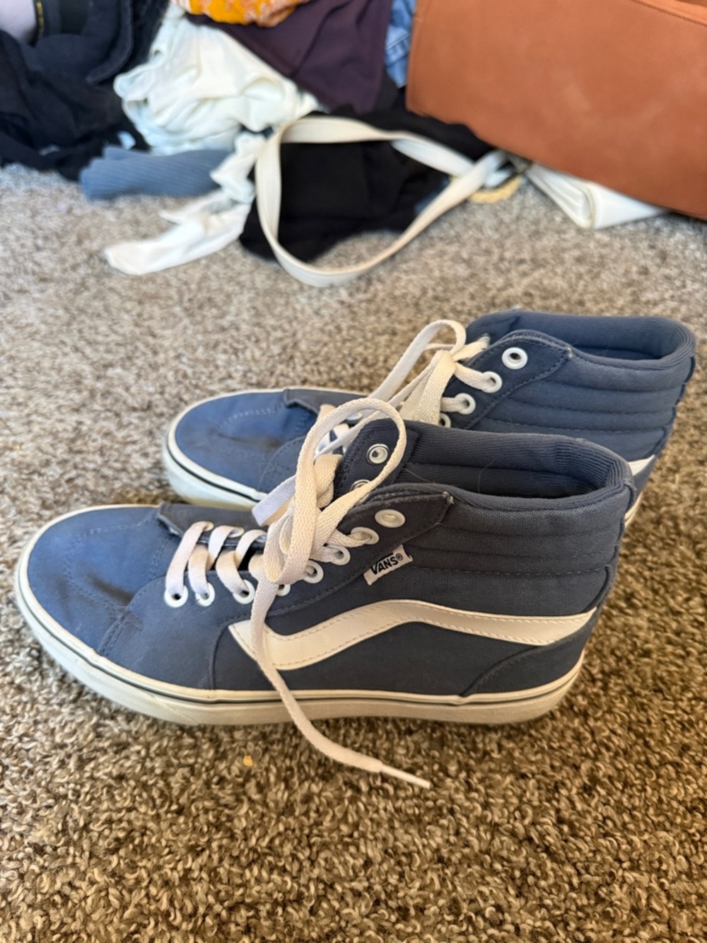 Vans High-Top Sneakers in Navy Blue with White Stripe